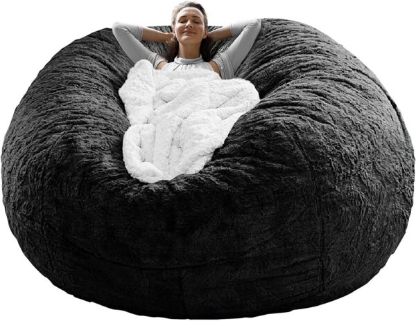 Bag Chair Coverit Was Only A Cover, Not A Full Bean Bag Chair Cushion,Big Round Soft Fluffy PV Velvet Sofa Bed Cover, Living Room Furniture,  Lazy Sofa Bed Cover,5ft Black - Image 5