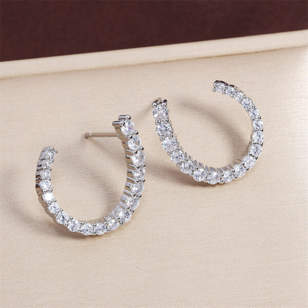 Women's C-shaped Stud Earrings With Rhinestones Fashion Zircon Simple Earrings - Image 2