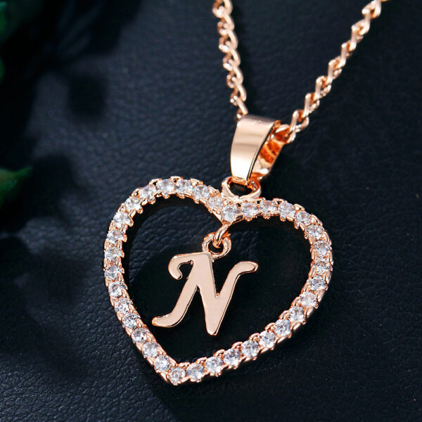 26 Letters Heart-shaped Zircon Pendant Necklace Stainless Steel Gold Color Chains Jewelry Birthday Gift For Women - Image 3