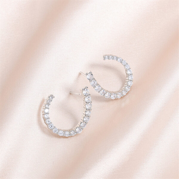 Women's C-shaped Stud Earrings With Rhinestones Fashion Zircon Simple Earrings - Image 3