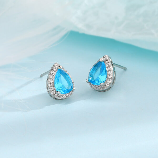 Super Flash Blue Water Drop Ear Studs French Elegance - Image 4