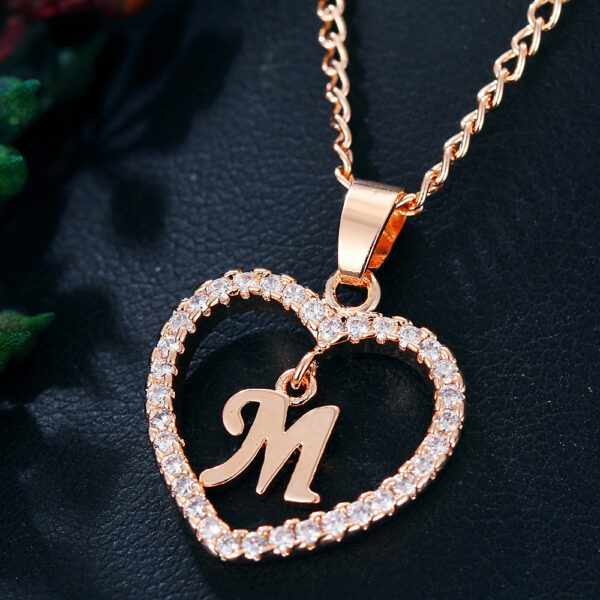 26 Letters Heart-shaped Zircon Pendant Necklace Stainless Steel Gold Color Chains Jewelry Birthday Gift For Women - Image 5