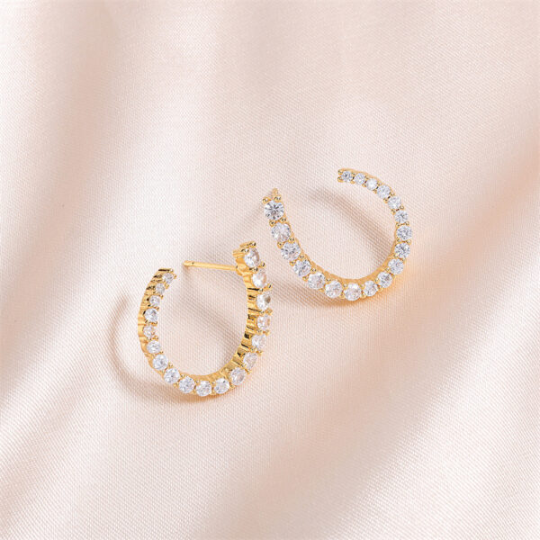 Women's C-shaped Stud Earrings With Rhinestones Fashion Zircon Simple Earrings - Image 7