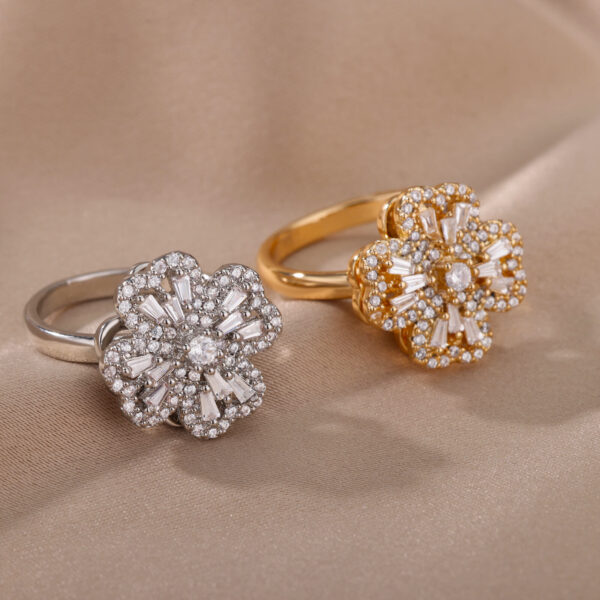 Rotatable Flower Rings With Rhinestones Ins Fashion Anti-anxiety Decompression Ring - Image 4