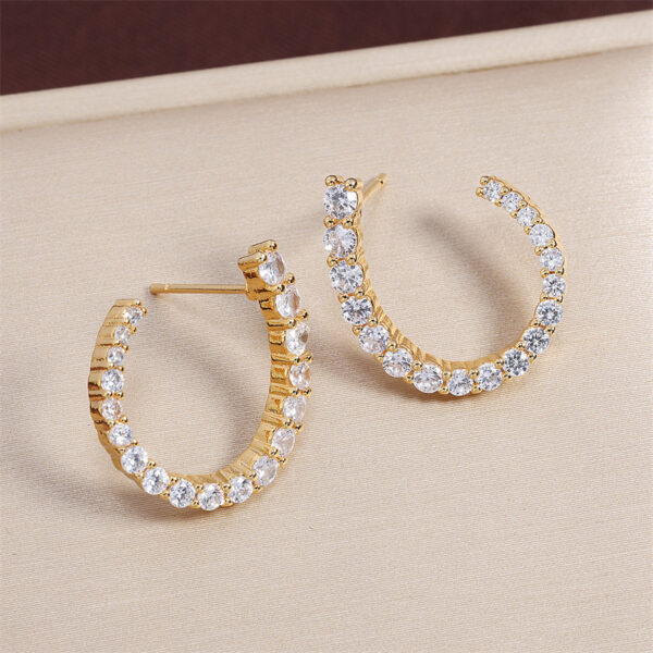 Women's C-shaped Stud Earrings With Rhinestones Fashion Zircon Simple Earrings - Image 5