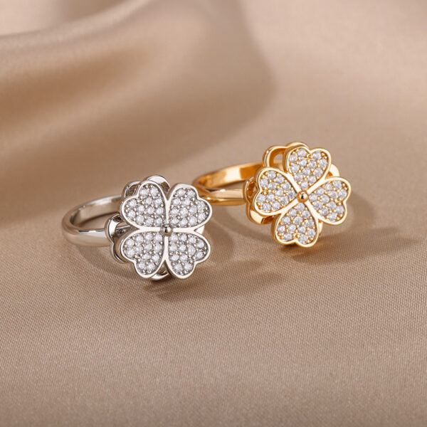 Rotatable Flower Rings With Rhinestones Ins Fashion Anti-anxiety Decompression Ring - Image 6