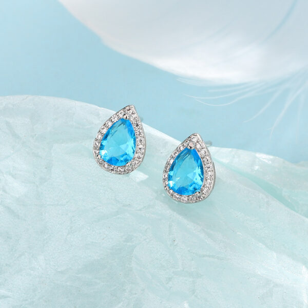 Super Flash Blue Water Drop Ear Studs French Elegance - Image 5