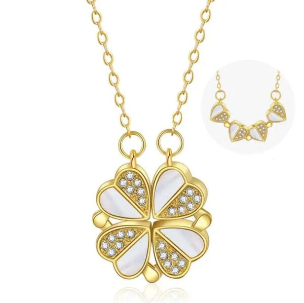 Luxury Four Leaf Clover Pendant Necklace Stainless Steel Crystal Heart Jewelry For Women Gift - Image 8